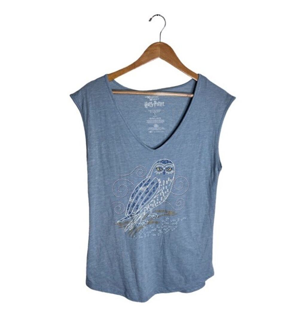 Harry Potter Hedwig Tank Top Embroidered Blue Owl Size Large V Neck RARE